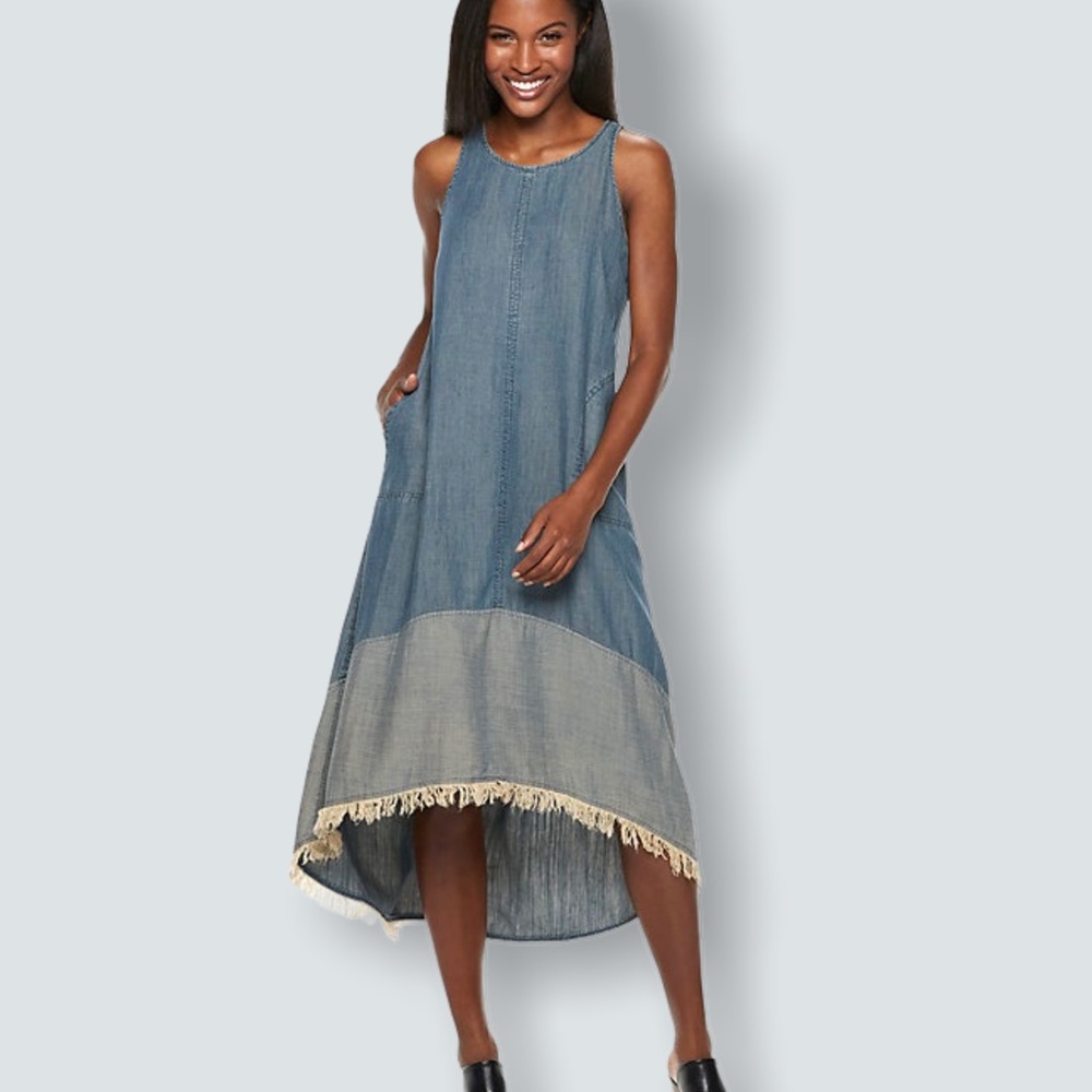 Nanette Lepore denim chambray maxi dress 6 fringe